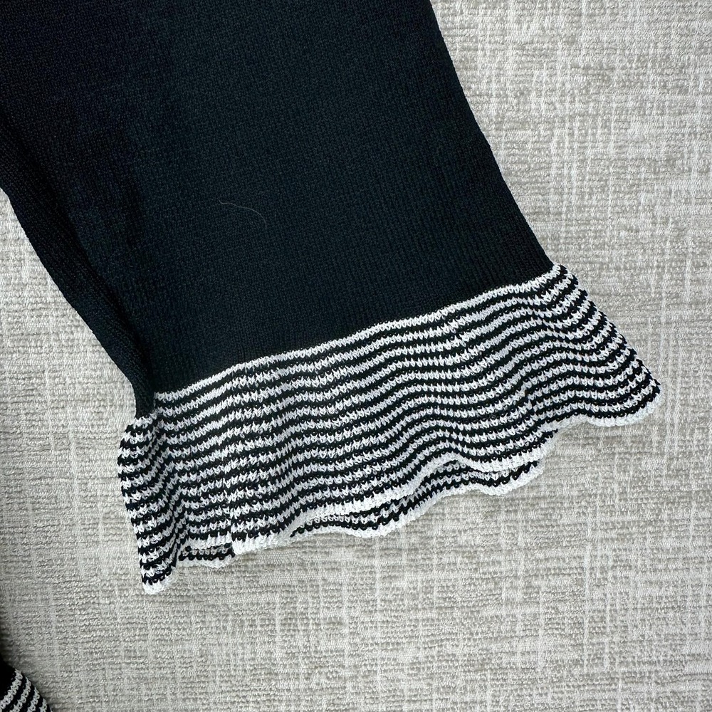 Notations Top Womens Large Black Stripe Ruffle Hem 3/4 Sleeve‎ Knit - Picture 3 of 9
